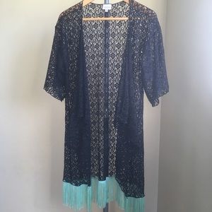 LulaRoe Black Lace Monroe with Blue Fringe